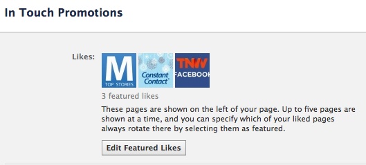 Facebook Business Page Featured Likes are found on your "edit page"