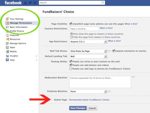 To delete Facebook business pages you next hit Manage Permission - Delete Page